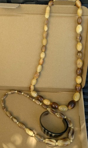 Vintage natural horn beaded - horn,