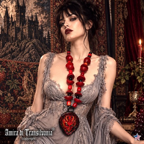 Gothic jewelry necklace - jewelry, red