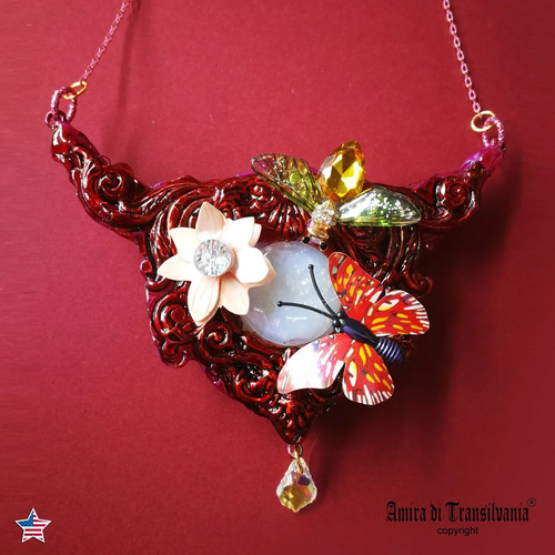 Butterfly flower necklace - butterfly,